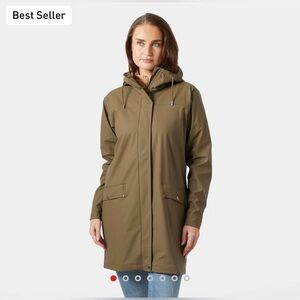 Helly Hansen Moss Raincoat Long Women Olive Green Welded Seams Waterproof